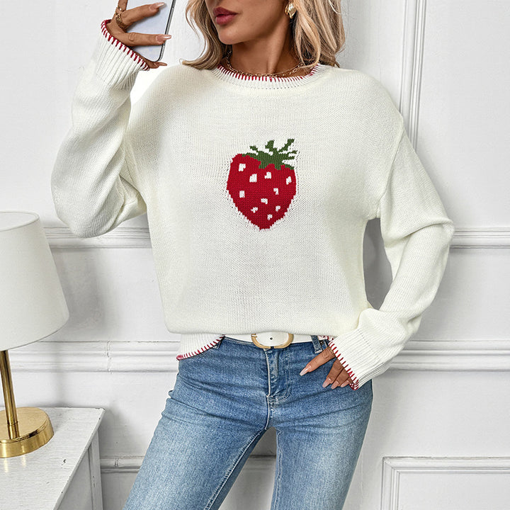 Women's sweater with strawberry pattern and ribbed details Lune London
