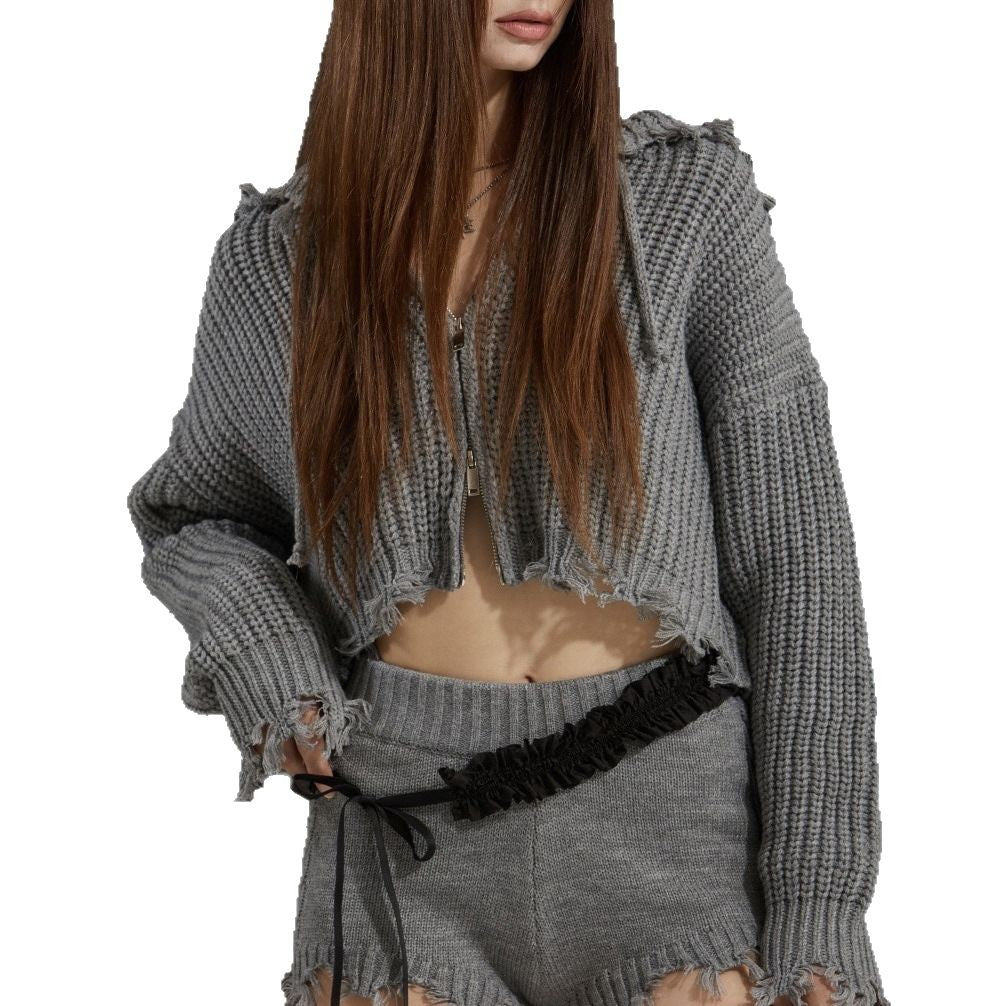 Women's sporty hooded shorts set with unique fringes Lune London