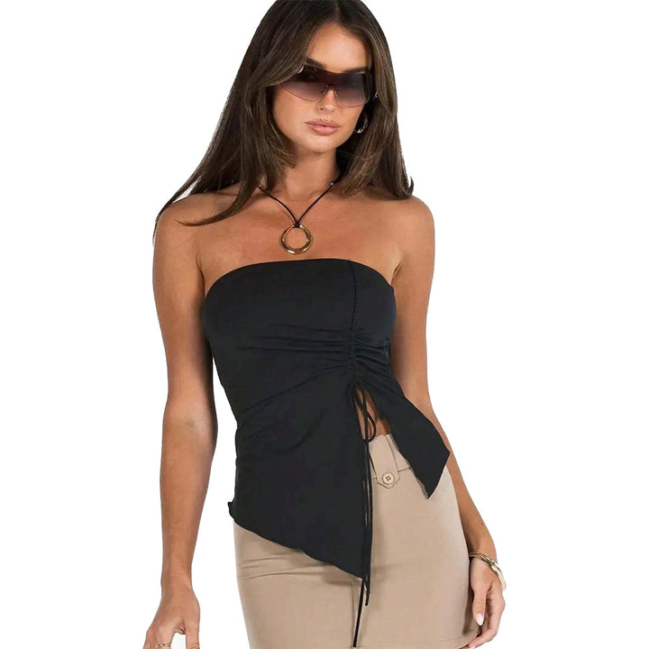 Top à volants pour femmes avec liens sur le côté et coupe asymétrique Chic & Stil