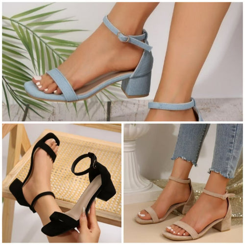 Women's strap sandals with square heel and adjustable ankle strap Lune London