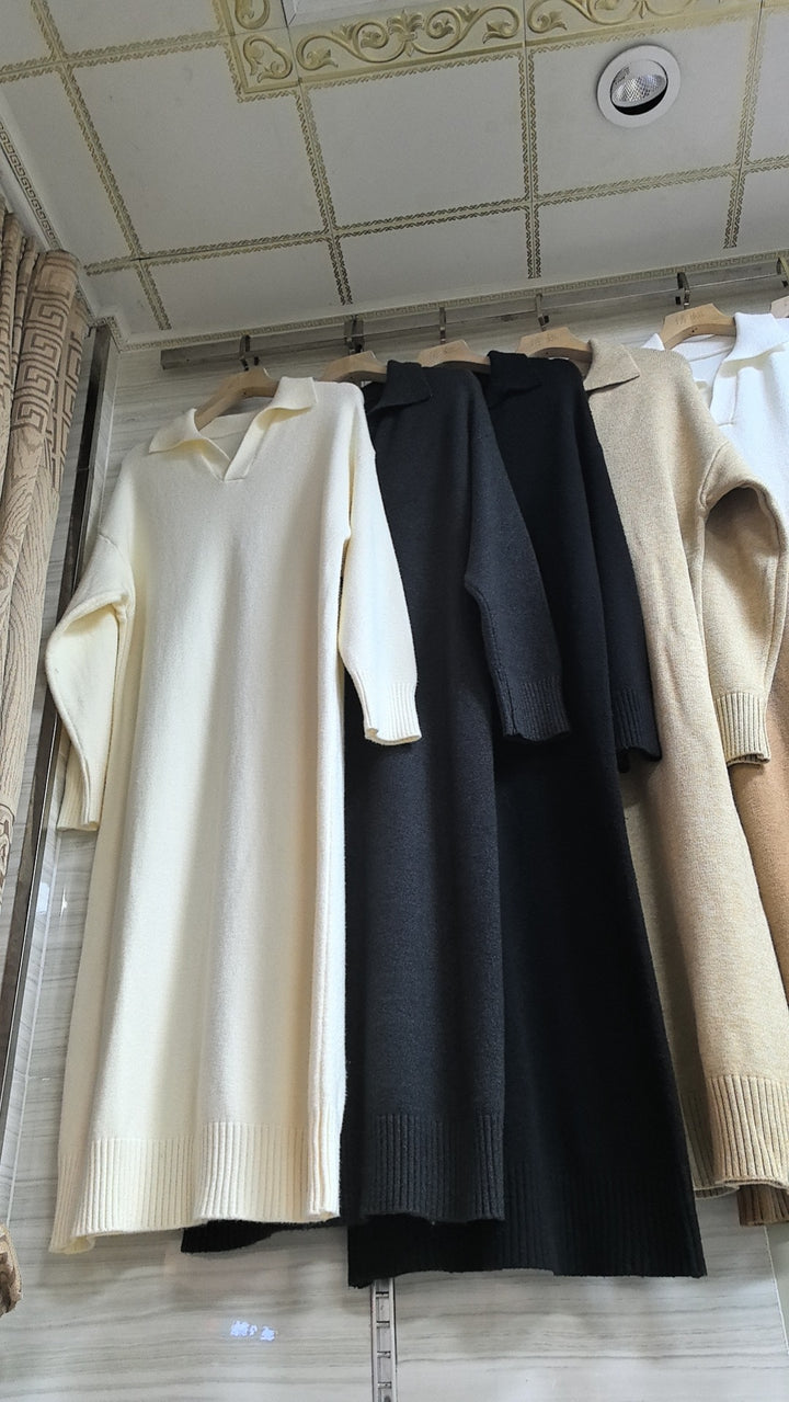 Robe polo à manches longues pour femmes en matériau tricoté doux Chic & Stil