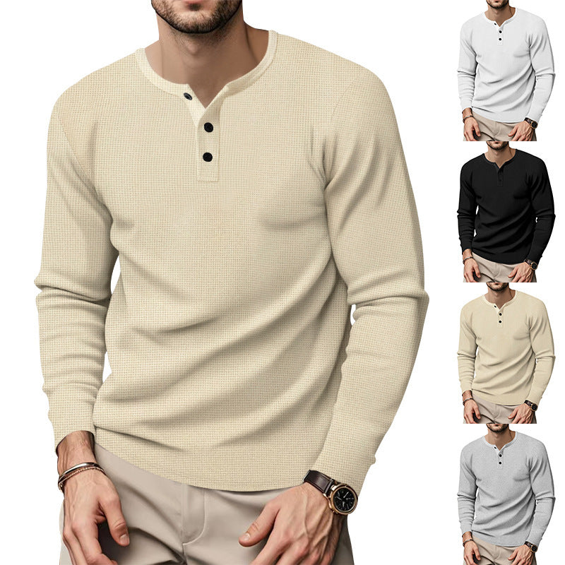 Men's Long Sleeve Henley Shirt made of breathable cotton blend with textured fabric Lune London