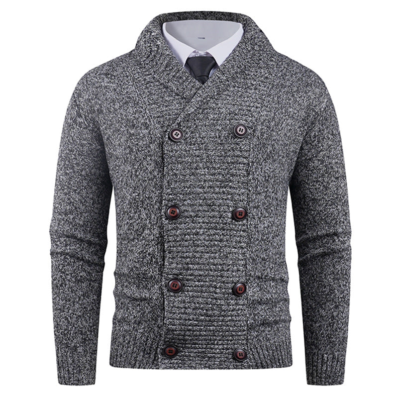 Men's knitted jacket with double row of buttons and fine texture Lune London