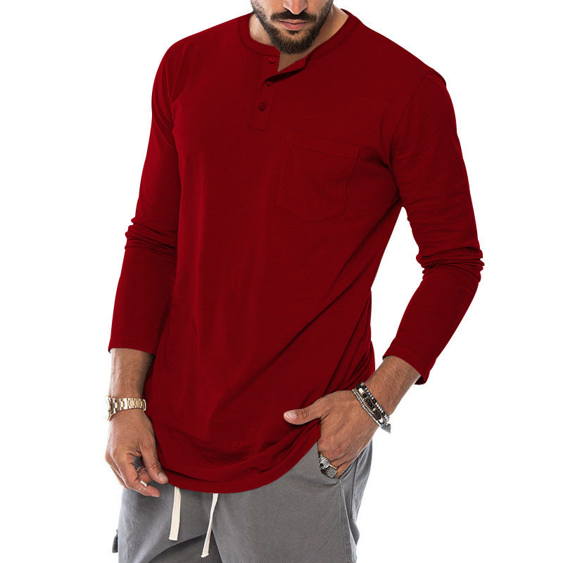 Men's Long Sleeve Henley Shirt with a stylish snap button and a practical chest pocket Lune London