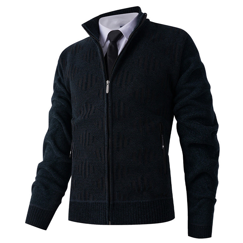 Men's knitted jacket with textured pattern and high collar Lune London