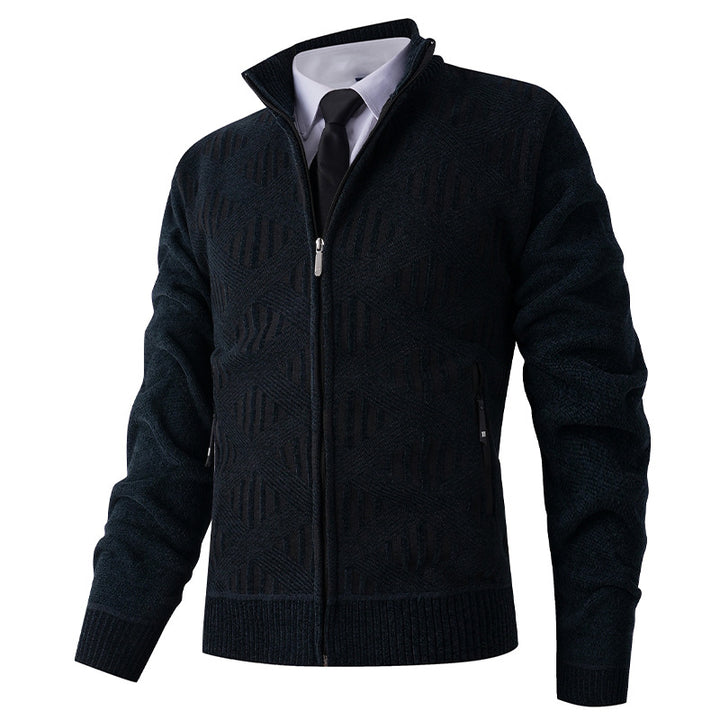 Men's knitted jacket with textured pattern and high collar Lune London