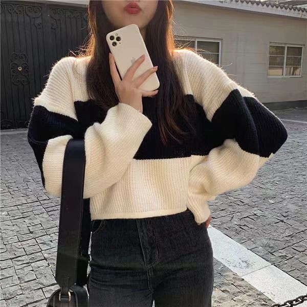 Pull en tricot chunky pour femmes avec un design moderne en blocs de couleur Chic & Stil