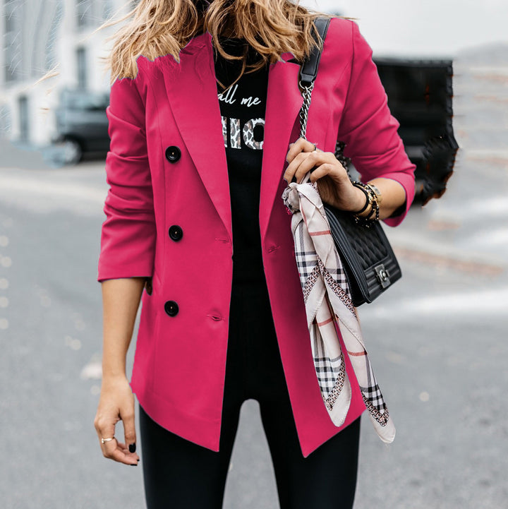 Trendy double-breasted blazer for women with a sleek silhouette and practical pockets Lune London