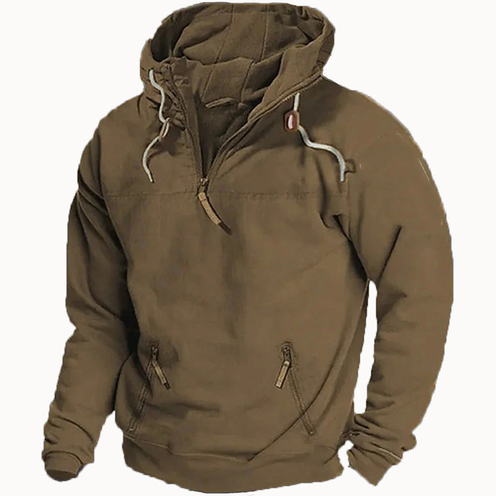 Casual men's sweater with half-zip and practical kangaroo pockets Lune London