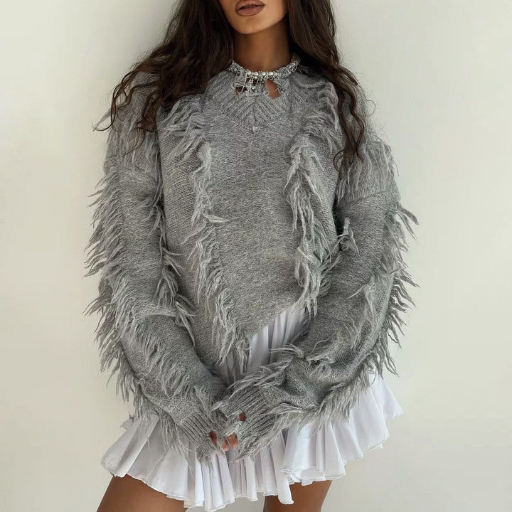 Knitted sweater for women with fringe design casual Lune London