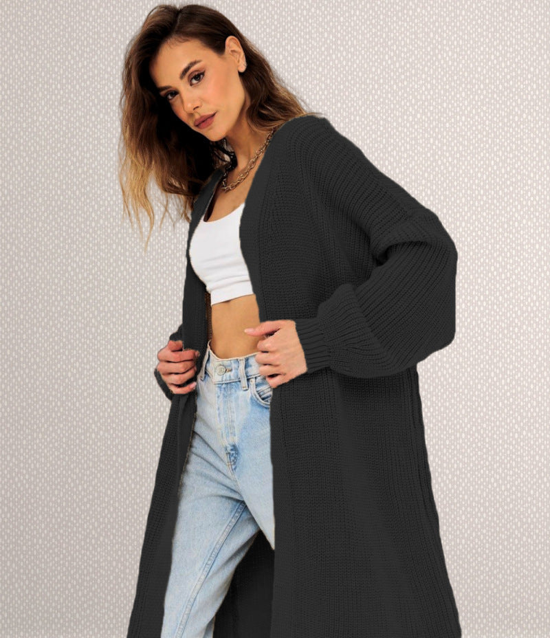 Ladies Long Sleeve Open Front Knit Cardigan Lune London