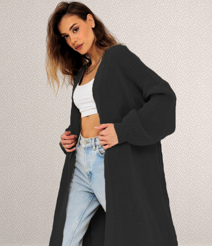 Ladies Long Sleeve Open Front Knit Cardigan Lune London