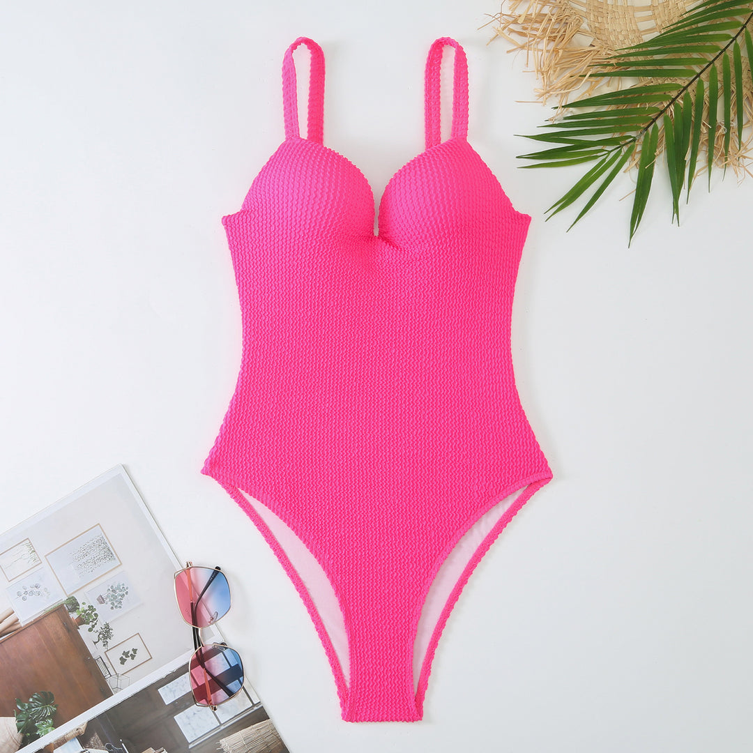 High-waisted swimsuit for women with ribbed textured surface and adjustable straps Lune London