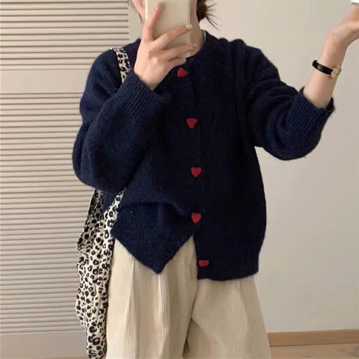 Ladies soft knit pullover with heart-shaped buttons Lune London