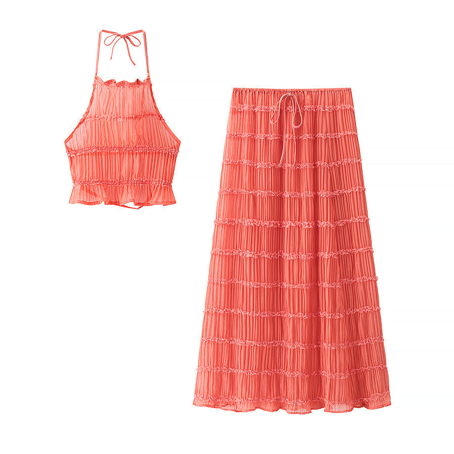 Ladies' set with ruffled t-shirt and maxi skirt Lune London