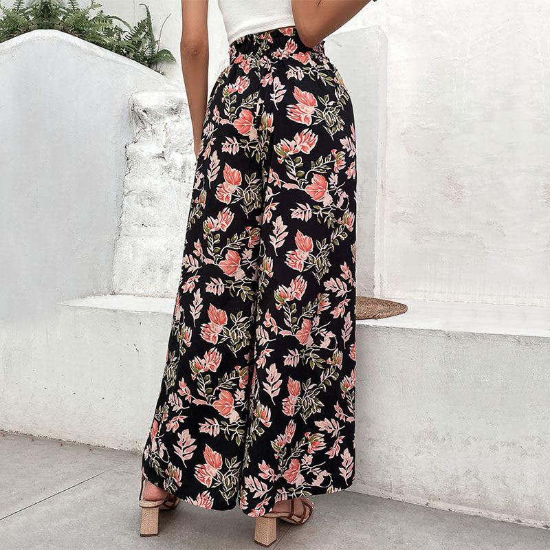 Pantalons palazzo pour femmes avec motif floral et taille élastique Chic & Stil