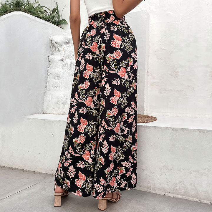Pantalons palazzo pour femmes avec motif floral et taille élastique Chic & Stil