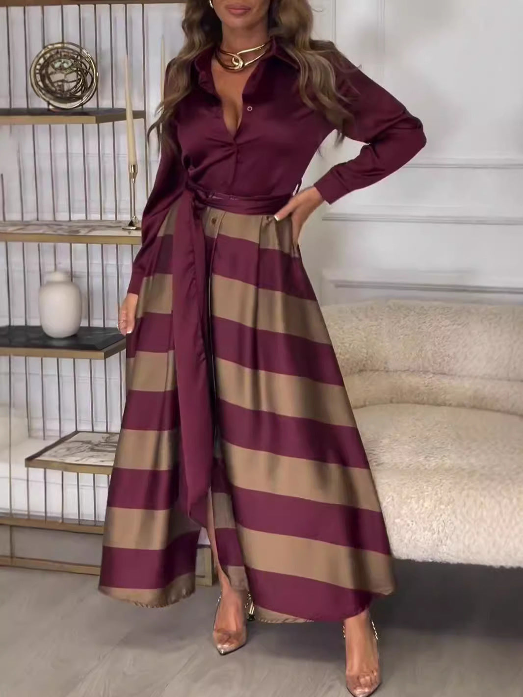 Chic Und Stil | Tied Patchwork Elegant Long Dress