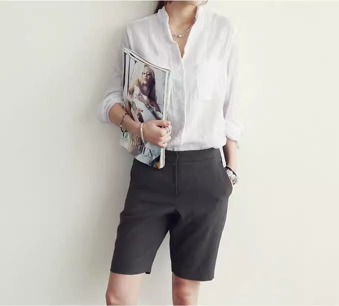 Lune London tailored lightweight button-up shirt and shorts set for women