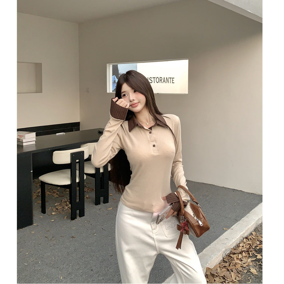 Women's Long Sleeve Polo Shirt with Unique Collar and Stylish Stripes Chic & Stil