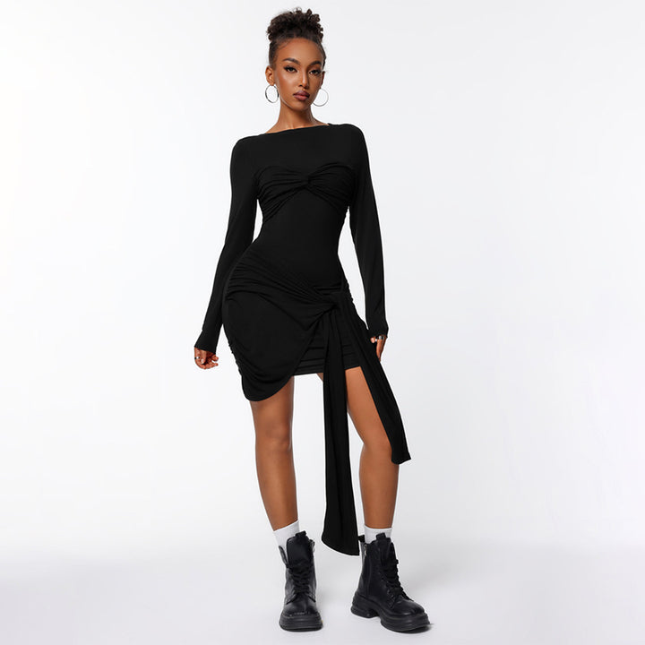 Robe portefeuille ajustée pour femmes avec manches longues et effet de gathering sur le côté Chic & Stil