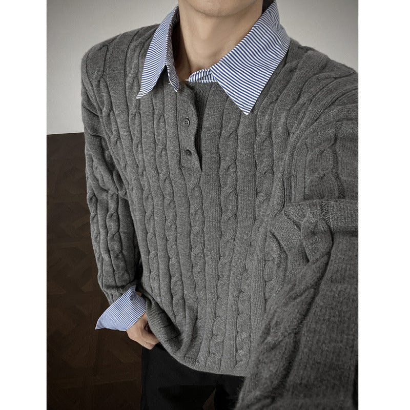 Knit sweater for women with high-quality cable pattern and collar Lune London