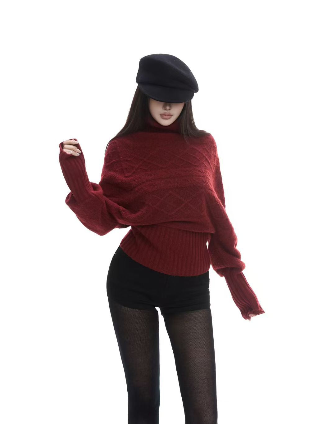 Pull en tricot épais pour femmes avec col haut et motif en câble décoratif Chic & Stil