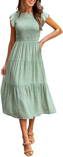 Midi dress for women with attractive gathered details and ruffle Lune London
