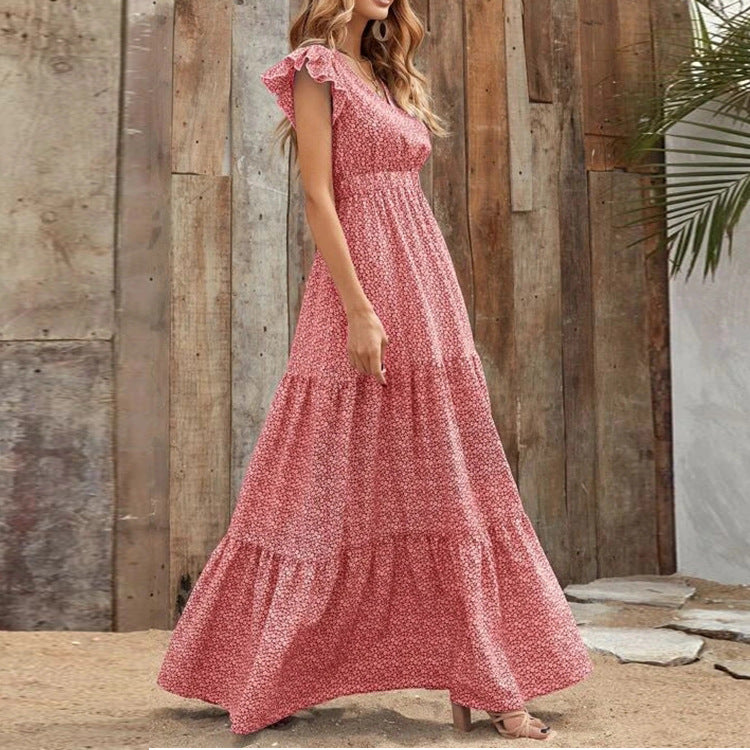 Maxi dress for women with delicate ruffled details and a deeper V-neck Lune London