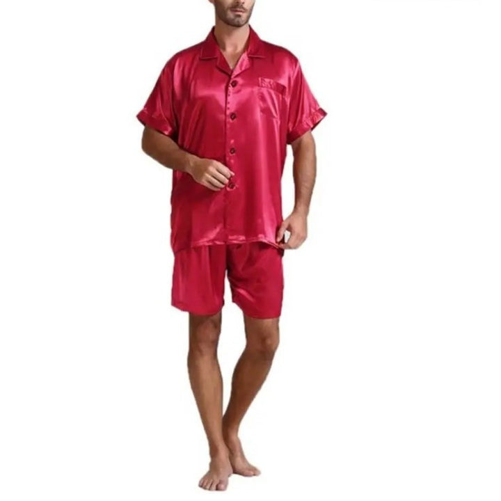 Women's satin pajama set with shorts and elegant collar Lune London