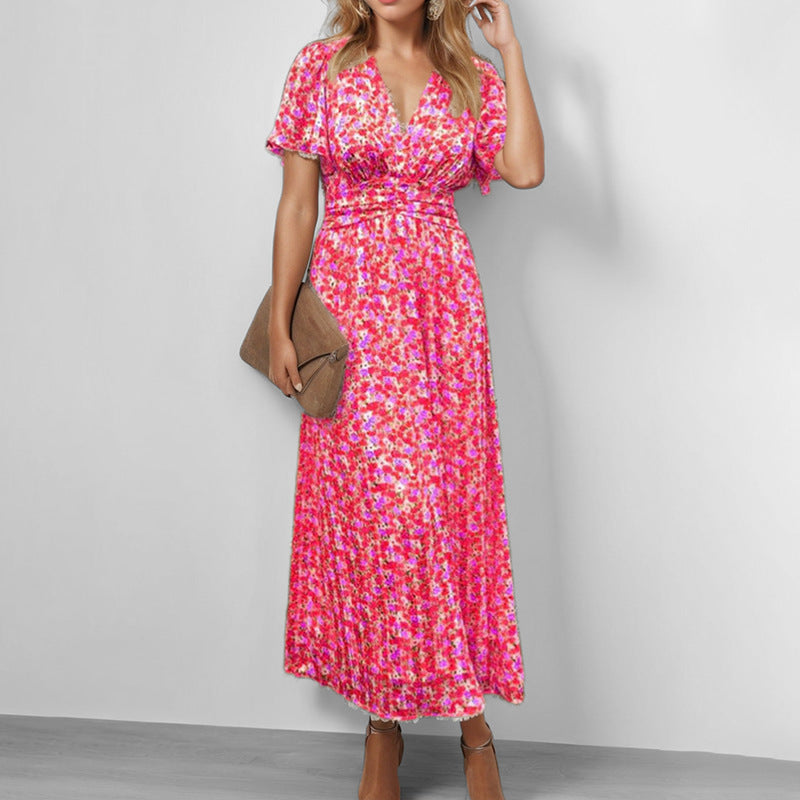 Robe maxi fluide pour femme avec design floral et décolleté en V Chic & Stil