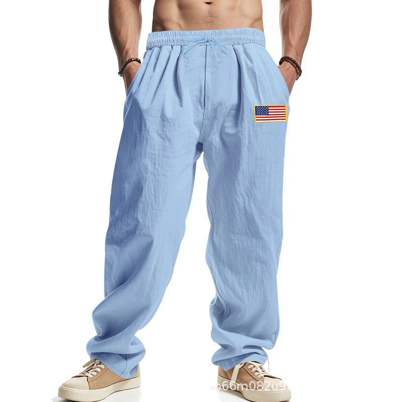 Men's Comfortable Leisure Pants with Elastic Waistband and Usa Flag Application Lune London