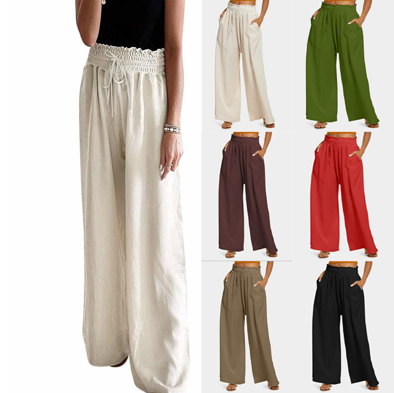 Wide palazzo pants for women with elastic waistband and practical pockets Lune London