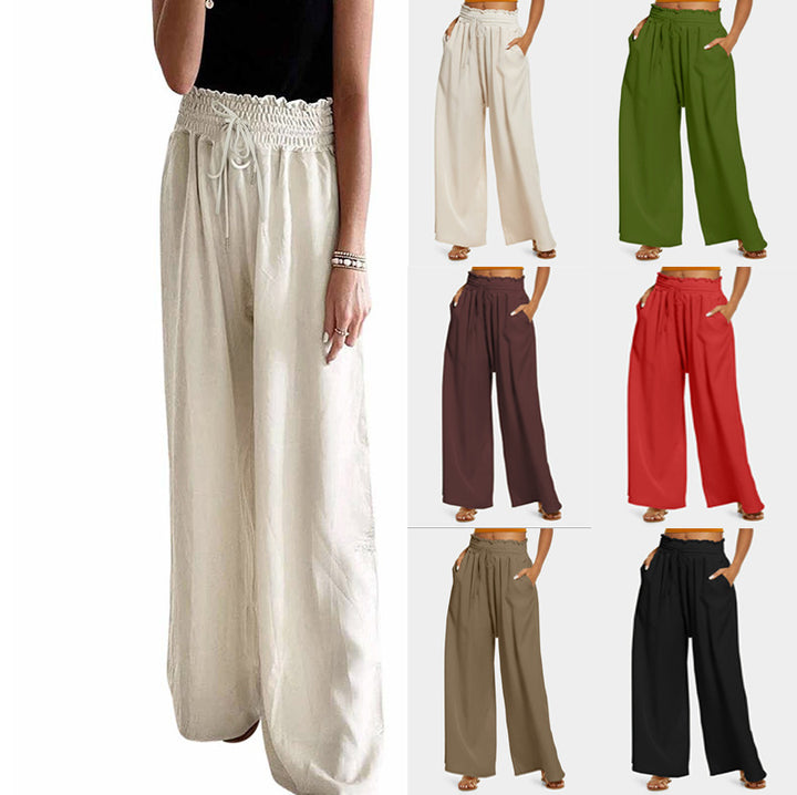 Wide palazzo pants for women with elastic waistband and practical pockets Lune London