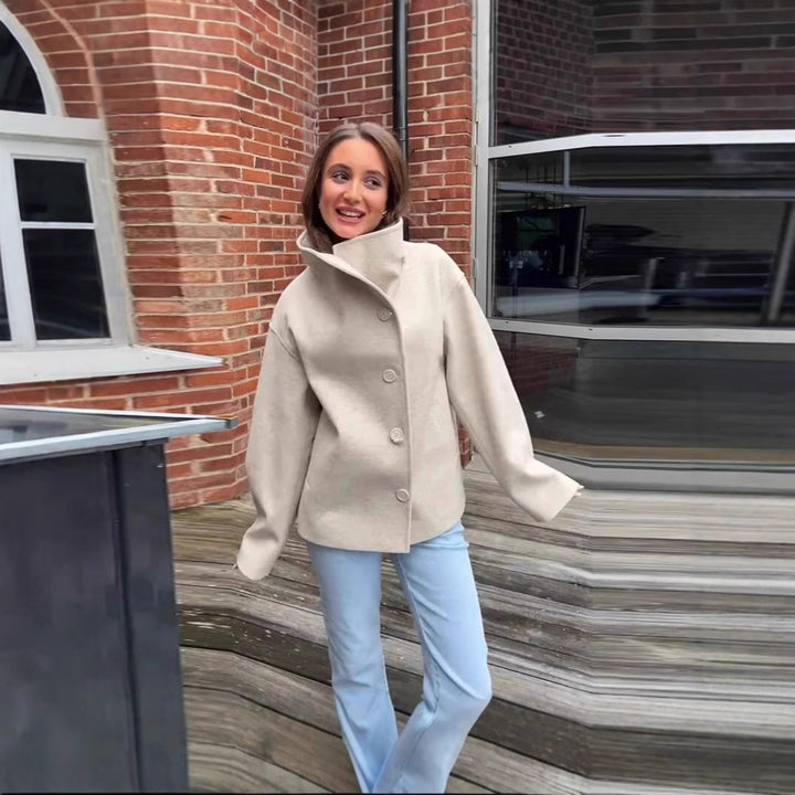 Oversized wool blazer for women with high collar and double-breasted Lune London