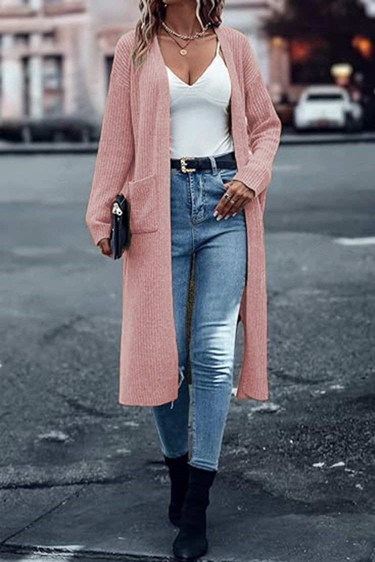 Cardigan chunky tricot pour femmes avec poches ouvertes et coupe décontractée Chic & Stil