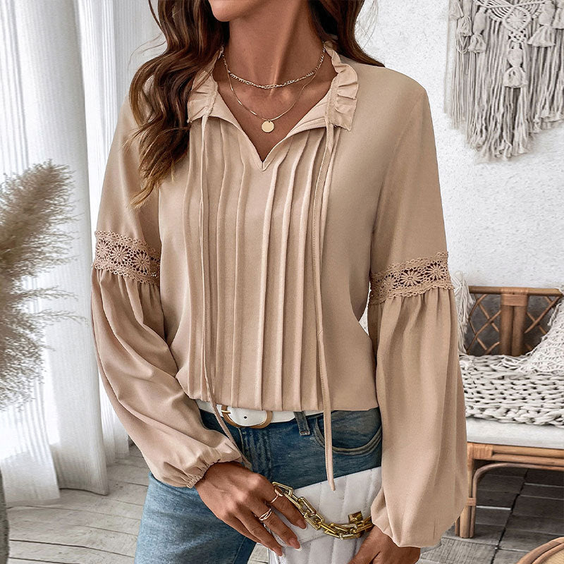 Elegant blouse for women with ruffle details and fine pleats Lune London