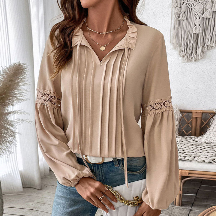 Elegant blouse for women with ruffle details and fine pleats Lune London