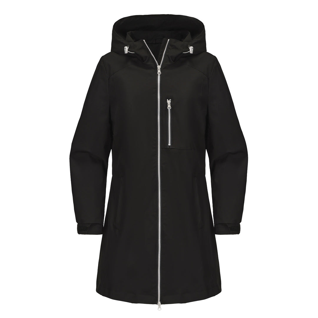 Women's modern rain jacket with hood and practical pockets Lune London