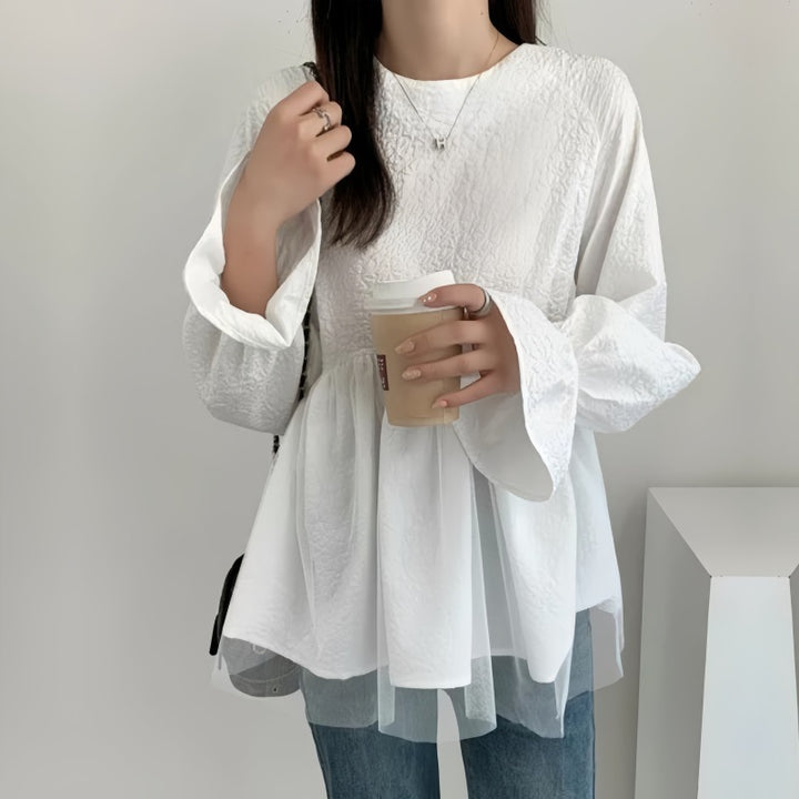Women Peplum Blouse with Flared Sleeves Lune London