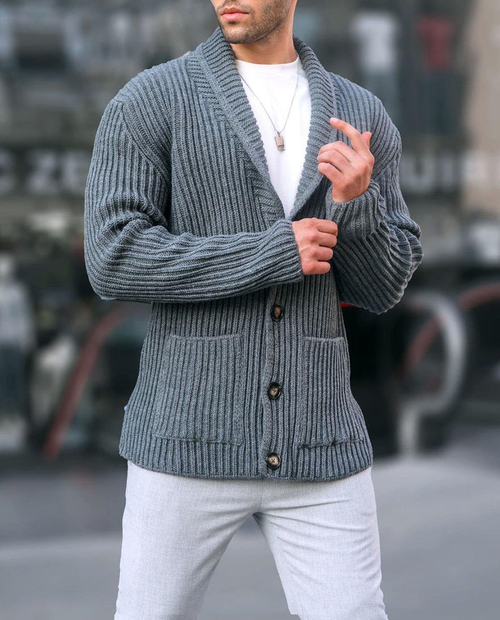 Knit jacket for men with plunging neckline and buttons Lune London