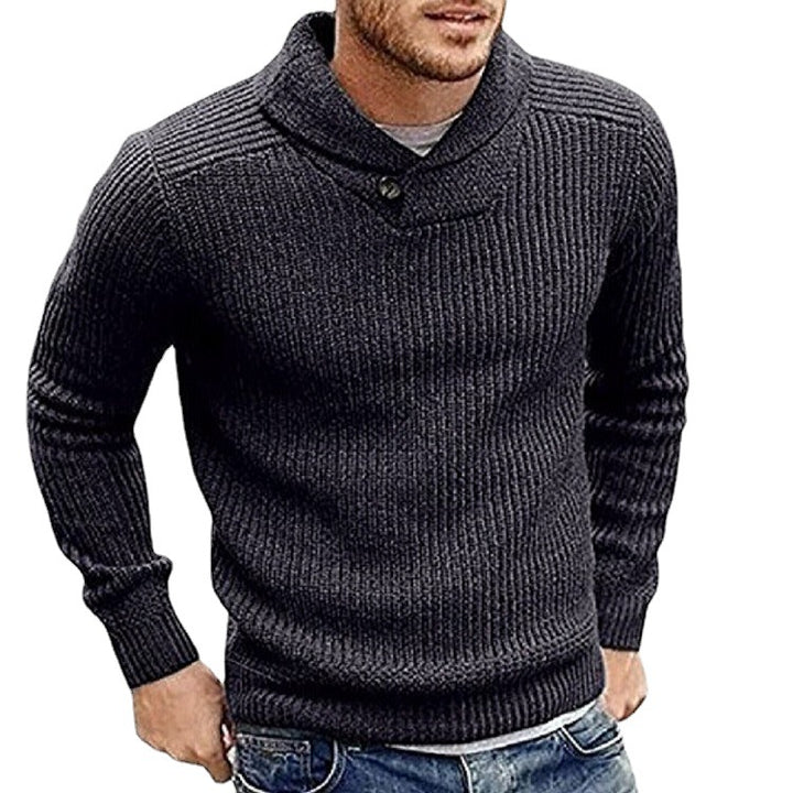 Men's knitted sweater with shawl collar and button detail Lune London