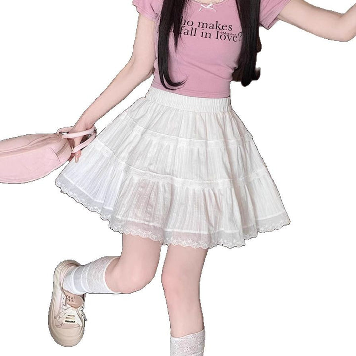 Flared skirt for ladies with delicate lace trim and elastic waistband Lune London