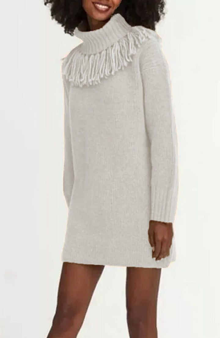 Lune London | Women's knitted dress with high turtleneck and fashionable fringes