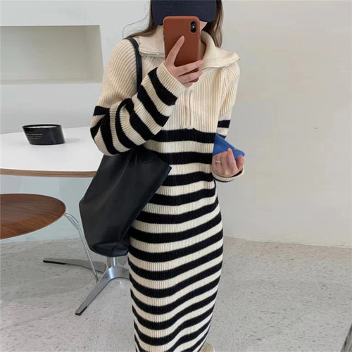 Robe en tricot pour femme avec col montant et demi-zip Chic & Stil