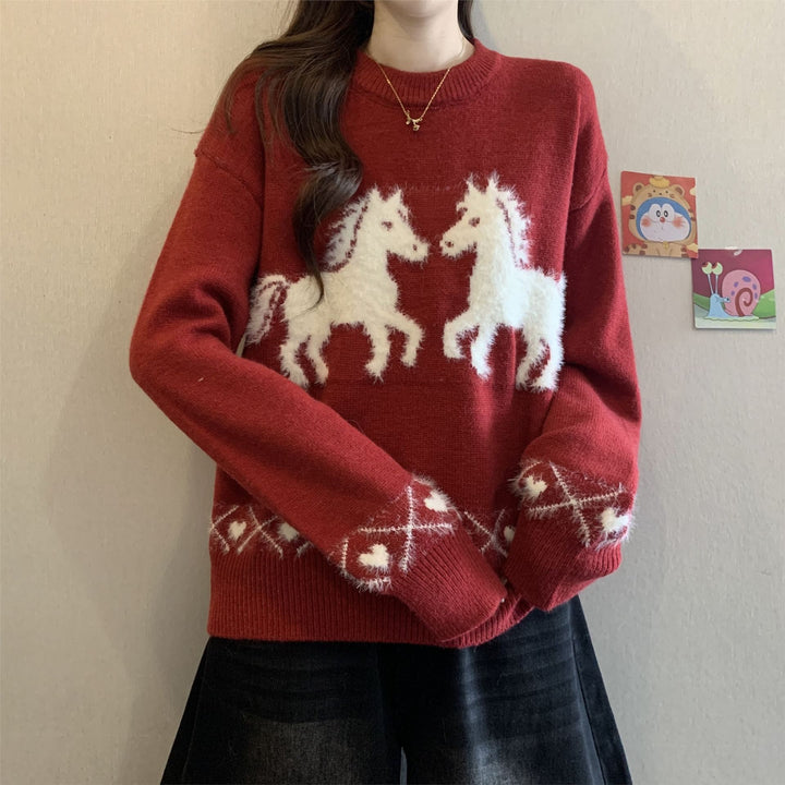 Pull confortable pour femmes avec motif licorne Chic & Stil