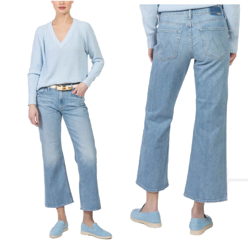 Wide cropped jeans for women with high waist and flared leg Lune London