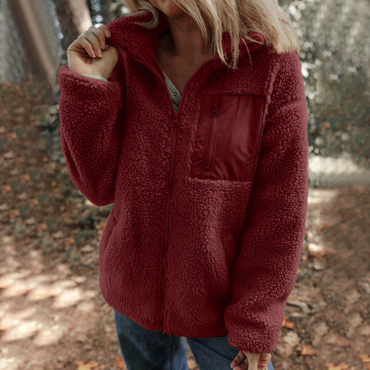 Fleece jacket for women with high collar and practical breast pocket Lune London
