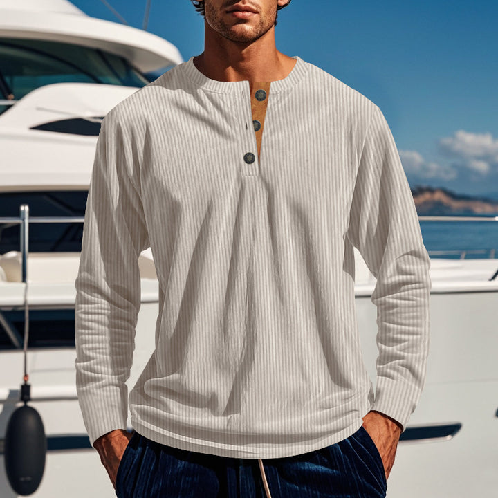 Long sleeve shirt for men with button placket and ribbed texture Lune London