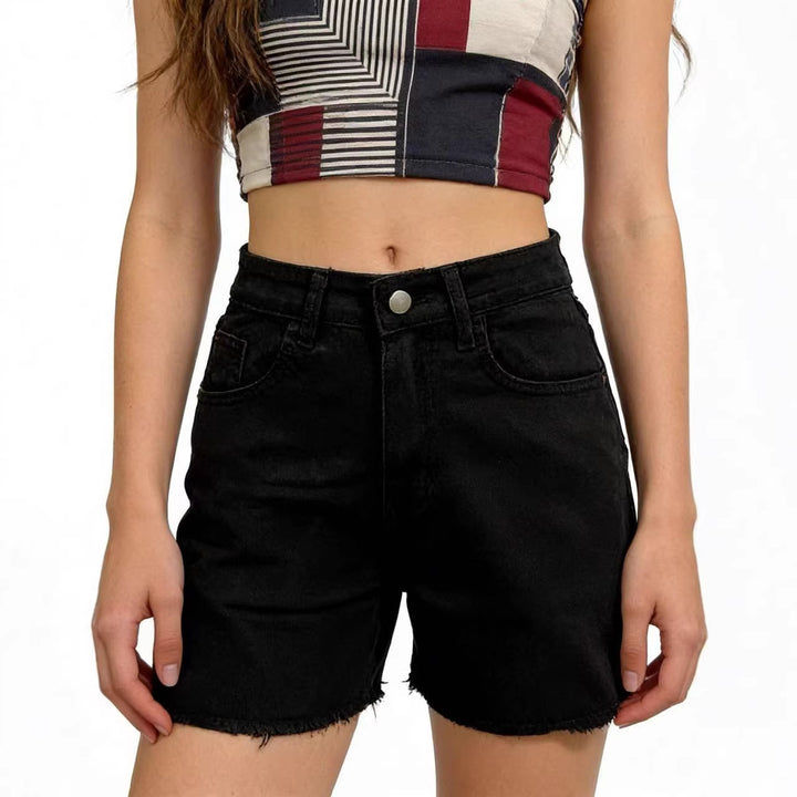Women's fashionable denim shorts in a casual cut with frayed hem Lune London